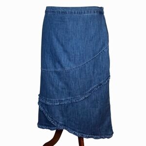 Christopher & Banks Denim Midi Skirt Medium Wash Blue Petite 16P Asymmetrical